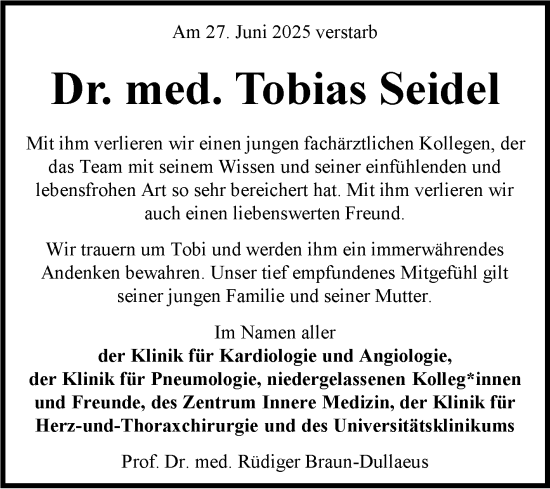Traueranzeige von Tobias Seidel von Volksstimme Magdeburg