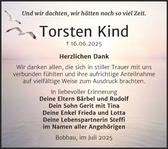 Traueranzeige von Torsten Kind von Trauerkombi Bitterfeld