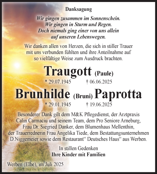Traueranzeige von Traugott Paprotta von Volksstimme Altmark Ost