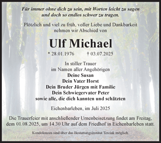 Traueranzeige von Ulf Michael von Volksstimme Haldensleben/Wolmirstedt