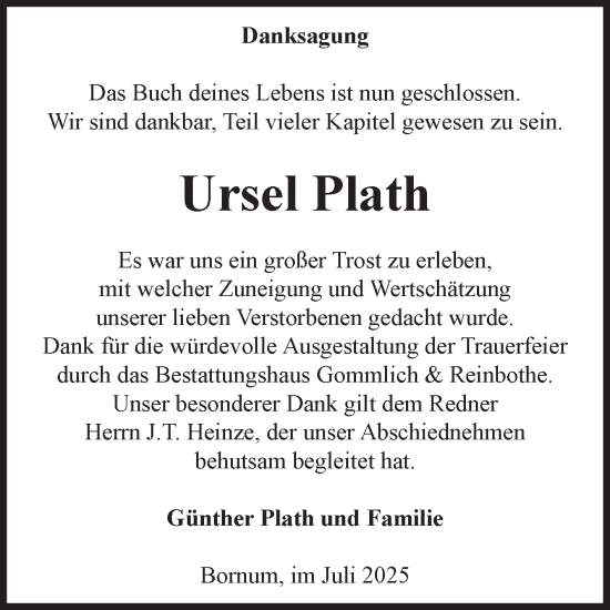 Traueranzeige von Ursel Plath von Volksstimme Zerbst