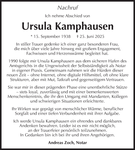 Traueranzeige von Ursula Kamphausen von Volksstimme Burg/Genthin