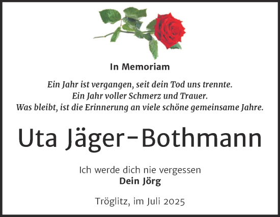 Traueranzeige von Uta Jäger-Bothmann von Trauerkombi Zeitz