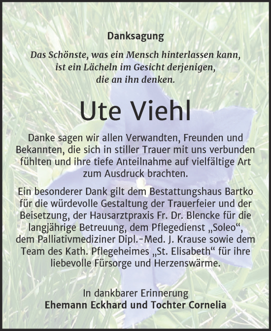 Traueranzeige von Ute Viehl von Trauerkombi Köthen