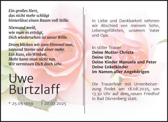 Traueranzeige von Uwe Burtzlaff von Trauerkombi Merseburg