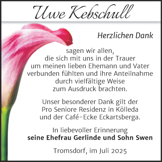 Traueranzeige von Uwe Kebschull von Super Sonntag Naumburg/Nebra