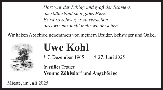 Traueranzeige von Uwe Kohl von Volksstimme Altmark West