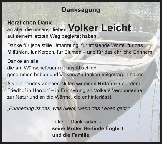 Traueranzeige von Volker Leicht von Volksstimme Oschersleben/Wanzleben
