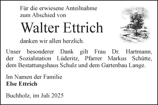 Traueranzeige von Walter Ettrich von Volksstimme Altmark Ost