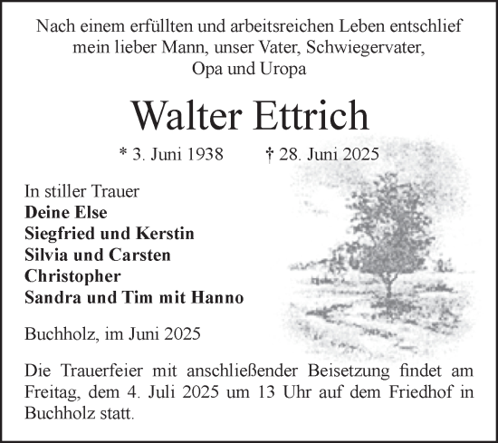 Traueranzeige von Walter Ettrich von Volksstimme Altmark Ost