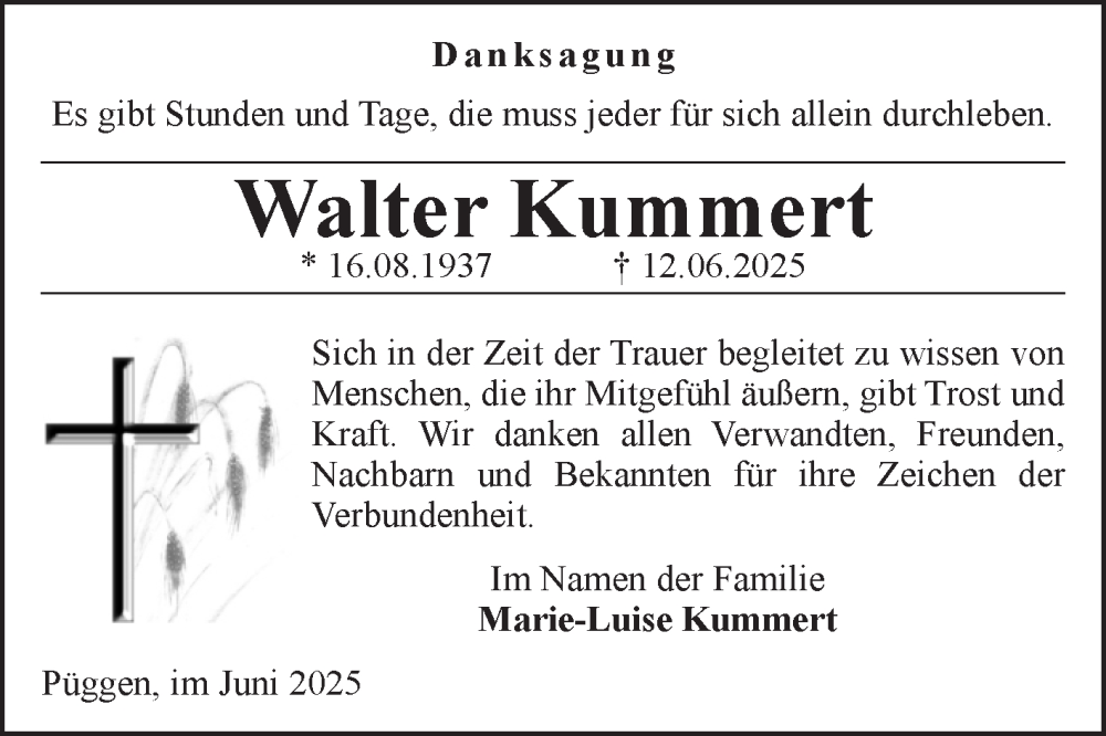  Traueranzeige für Walter Kummert vom 29.07.2025 aus Volksstimme Altmark West