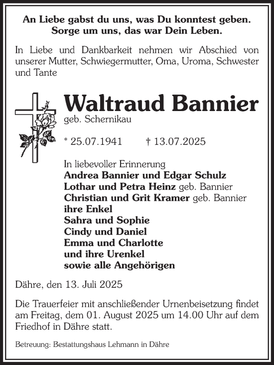 Traueranzeige von Waltraud Bannier von Volksstimme Altmark West