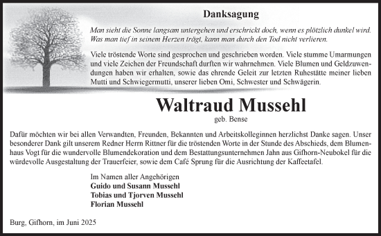 Traueranzeige von Waltraud Mussehl 
