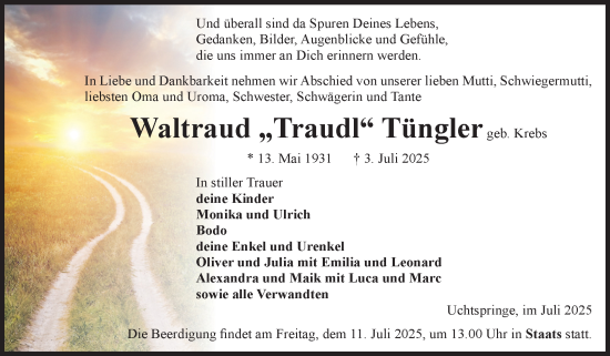 Traueranzeige von Waltraud Tüngler von Volksstimme Altmark Ost