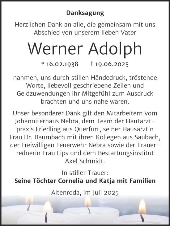 Traueranzeige von Werner Adolph von Super Sonntag Naumburg/Nebra