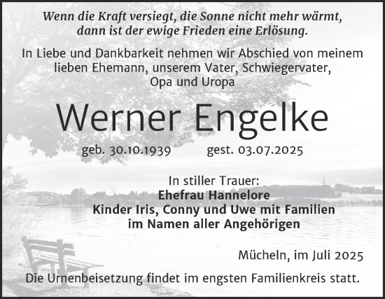 Traueranzeige von Werner Engelke von Trauerkombi Merseburg