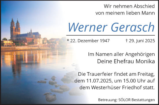 Traueranzeige von Werner Gerasch von Volksstimme Magdeburg