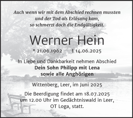 Traueranzeige von Werner Hein von Trauerkombi Wittenberg