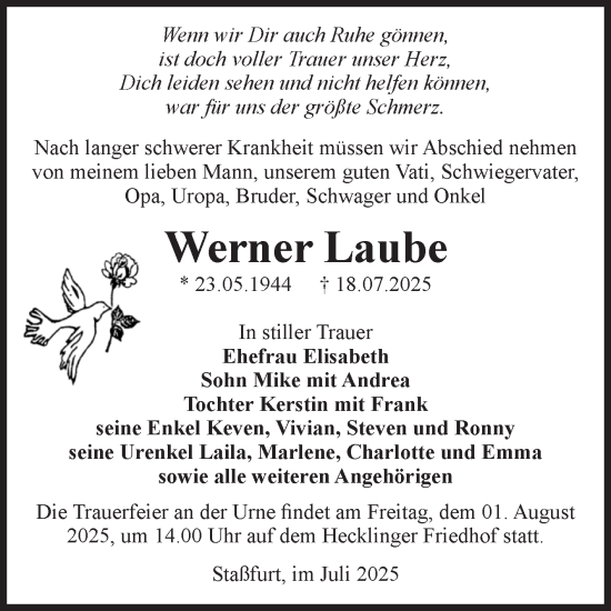 Traueranzeige von Werner Laube 