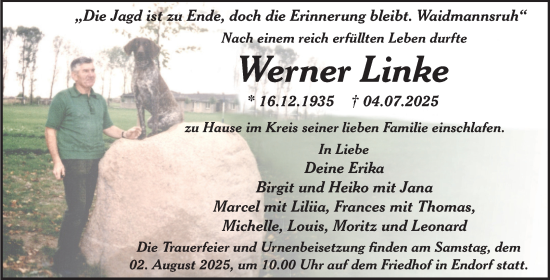 Traueranzeige von Werner Linke von Trauerkombi Quedlinburg
