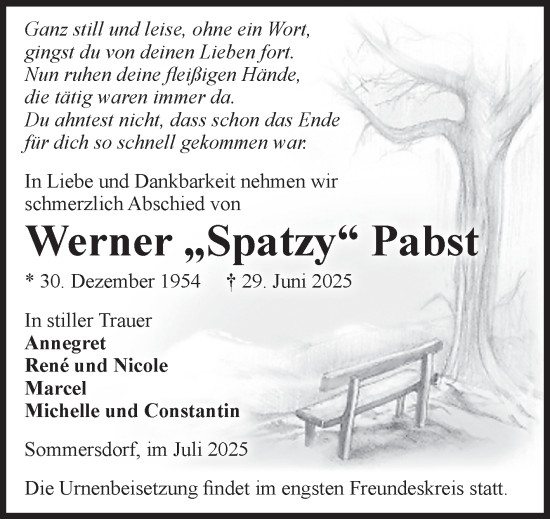 Traueranzeige von Werner Pabst von Volksstimme Oschersleben/Wanzleben