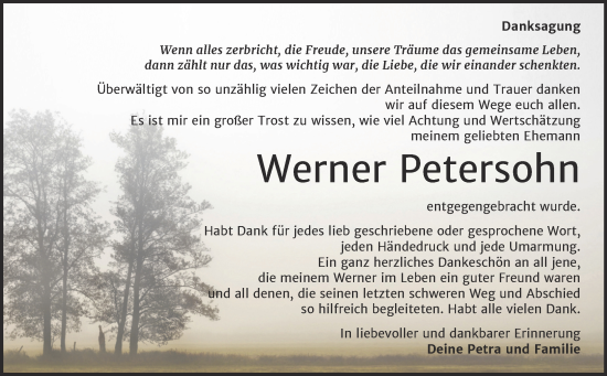 Traueranzeige von Werner Petersohn von Trauerkombi Bernburg