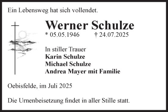 Traueranzeige von Werner Schulze von Volksstimme Altmark West