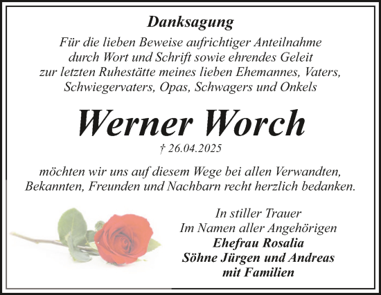 Traueranzeige von Werner Worch von Trauerkombi Dessau