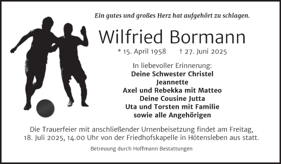 Traueranzeige von Wilfried Bormann von Volksstimme Oschersleben/Wanzleben