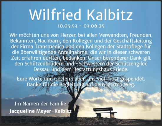 Traueranzeige von Wilfried Kalbitz von Trauerkombi Dessau