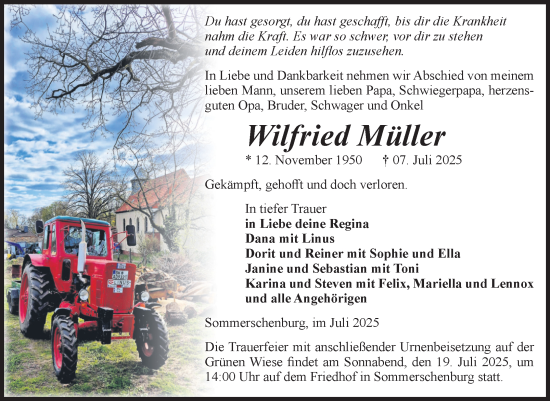 Traueranzeige von Wilfried Müller von Volksstimme Oschersleben/Wanzleben