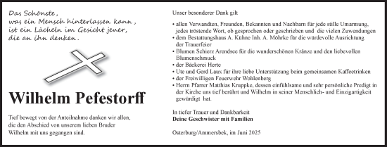 Traueranzeige von Wilhelm Pefestorft von Volksstimme Altmark Ost