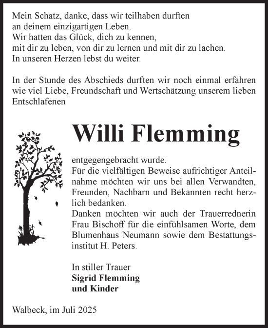 Traueranzeige von Willi Flemming von Volksstimme Haldensleben/Wolmirstedt