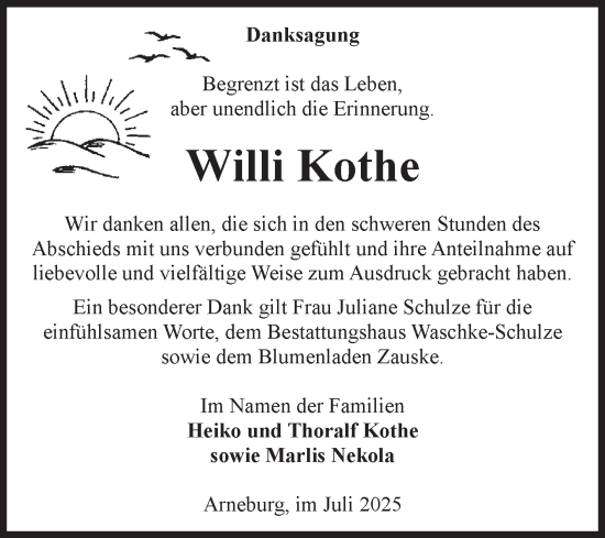 Traueranzeige von Willi Kothe von Volksstimme Altmark Ost
