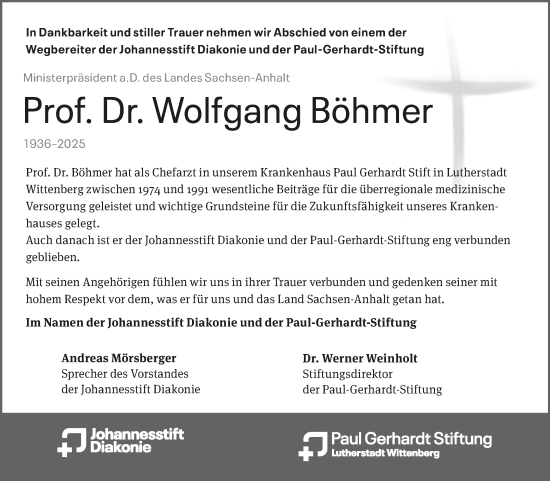 Traueranzeige von Wolfgang Böhmer 