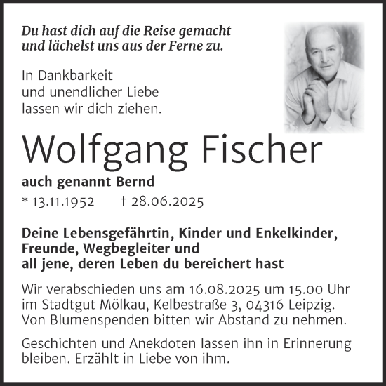 Traueranzeige von Wolfgang Fischer von Mitteldeutsche Zeitung Dessau-Roßlau