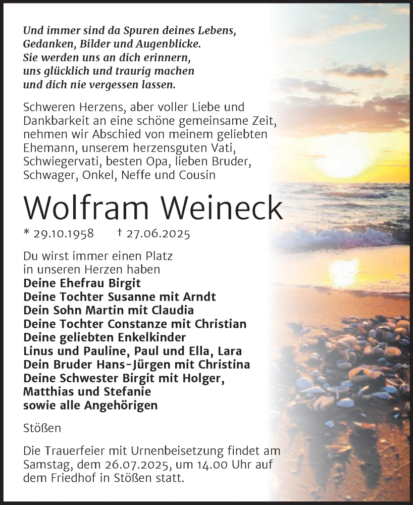  Traueranzeige für Wolfram Weineck vom 12.07.2025 aus Super Sonntag Naumburg/Nebra