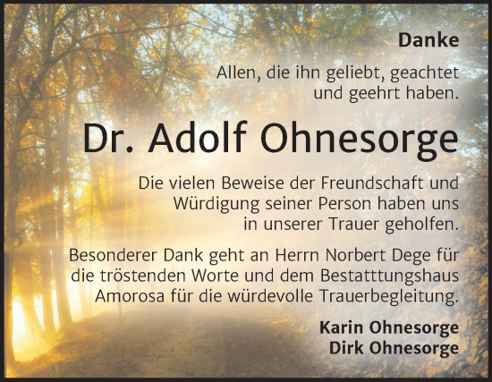 Traueranzeige von Adolf Ohnesorge von Trauerkombi Dessau