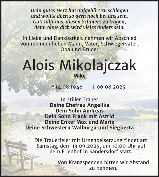 Traueranzeige von Alois Mikolajczak von Trauerkombi Bitterfeld