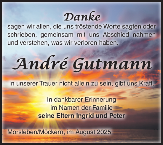 Traueranzeige von Andre Gutmann von Volksstimme Haldensleben/Wolmirstedt