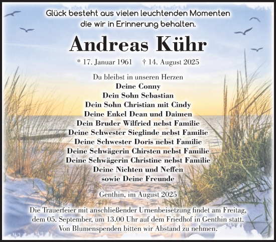Traueranzeige von Andreas Kühr 