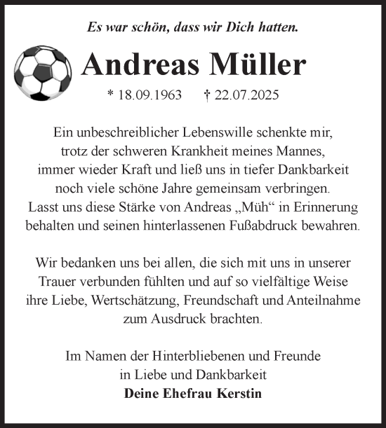 Traueranzeige von Andreas Müller von Volksstimme Magdeburg