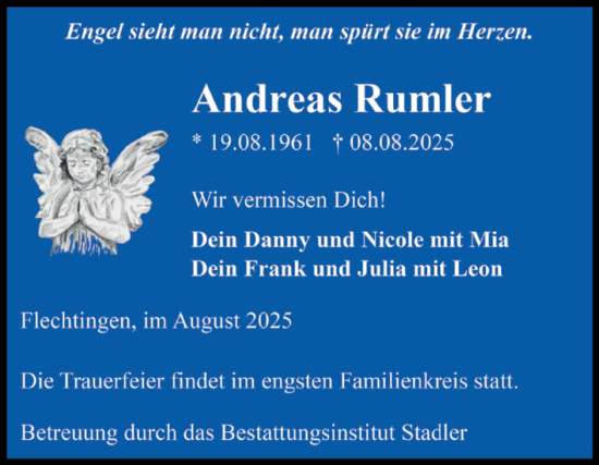 Traueranzeige von Andreas Rumler von Volksstimme Haldensleben/Wolmirstedt