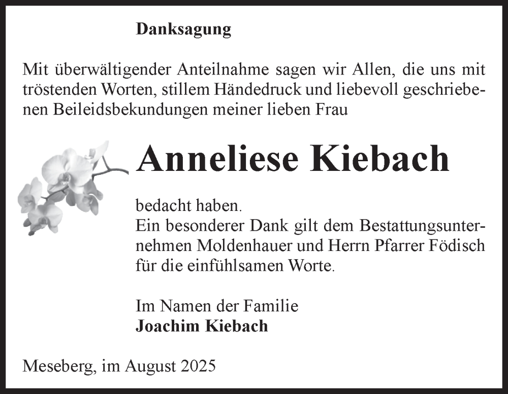  Traueranzeige für Anneliese Kiebach vom 16.08.2025 aus Volksstimme Altmark Ost