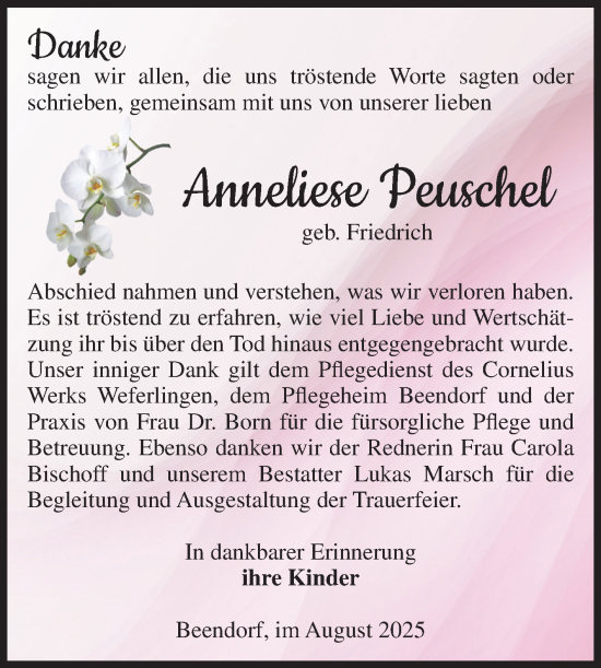 Traueranzeige von Anneliese Peuschel von Volksstimme Haldensleben/Wolmirstedt