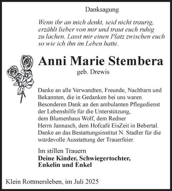 Traueranzeige von Anni Marie Stembera von Volksstimme Haldensleben/Wolmirstedt