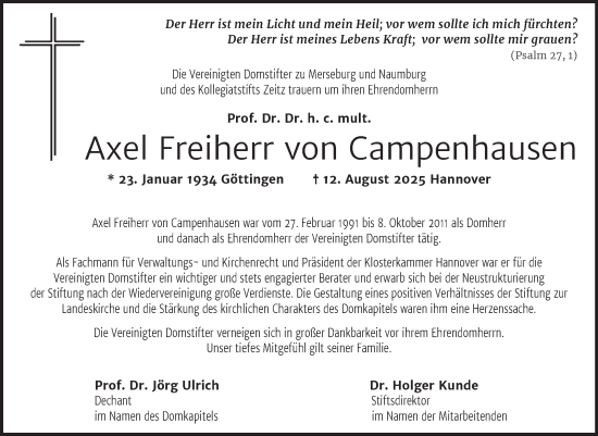 Traueranzeige von Axel Freiherr von Campenhausen von Mitteldeutsche Zeitung Merseburg/Querfurt