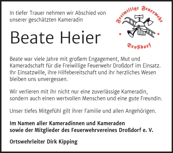 Traueranzeige von Beate Heier von Trauerkombi Zeitz