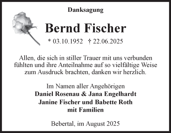 Traueranzeige von Bernd Fischer von Volksstimme Haldensleben/Wolmirstedt