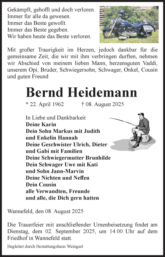 Traueranzeige von Bernd Heidemann von Volksstimme Altmark West